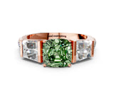 Rose gold Fancy Green Cushion Cut Diamond Engagement Ring with Baguette Side Stones and Channel Set Band_20