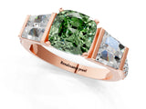 Rose gold Fancy Green Cushion Cut Diamond Engagement Ring with Baguette Side Stones and Channel Set Band_21