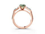 Rose gold Fancy Green Cushion Cut Diamond Engagement Ring with Baguette Side Stones and Channel Set Band_23