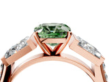Rose gold Fancy Green Cushion Cut Diamond Engagement Ring with Baguette Side Stones and Channel Set Band_24