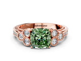 Rose gold Fancy Green Cushion  Cut Diamond Engagement Ring with Bezel Set Round Side Stones and Prong Setting_49