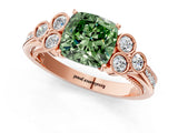 Rose gold Fancy Green Cushion  Cut Diamond Engagement Ring with Bezel Set Round Side Stones and Prong Setting_50