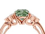 Rose gold Fancy Green Cushion  Cut Diamond Engagement Ring with Bezel Set Round Side Stones and Prong Setting_53