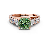 Rose gold Fancy Green Cushion  Cut Diamond Engagement Ring with Pavé Band and Four-Prong Setting_3