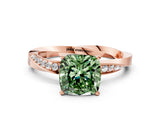 Rose gold Fancy Green Cushion Cut Diamond Engagement Ring with Side Stone Accents and Four-Prong Setting_12