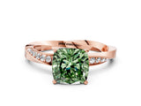 Rose gold Fancy Green Cushion Cut Diamond Engagement Ring with Side Stone Accents and Four-Prong Setting_72