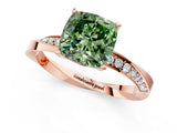 Rose gold Fancy Green Cushion Cut Diamond Engagement Ring with Side Stone Accents and Four-Prong Setting_73