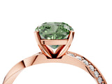 Rose gold Fancy Green Cushion Cut Diamond Engagement Ring with Side Stone Accents and Four-Prong Setting_76