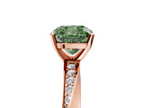 Rose gold Fancy Green Cushion Cut Diamond Engagement Ring with Side Stone Accents and Four-Prong Setting_77