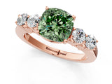Rose gold Fancy Green Cushion  Cut Diamond Five-Stone Prong Set White Gold Ring_33