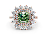 Rose gold Fancy Green Cushion Cut Diamond Floral Double Halo Engagement Ring with Prong Setting_24
