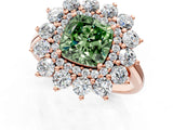 Rose gold Fancy Green Cushion Cut Diamond Floral Double Halo Engagement Ring with Prong Setting_25