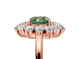 Rose gold Fancy Green Cushion Cut Diamond Floral Double Halo Engagement Ring with Prong Setting_29