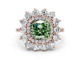 Rose gold Fancy Green Cushion Cut Diamond Floral Double Halo Engagement Ring with Prong Setting_72