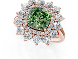 Rose gold Fancy Green Cushion Cut Diamond Floral Double Halo Engagement Ring with Prong Setting_73