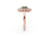 Rose gold Fancy Green Cushion Cut Diamond Floral Double Halo Engagement Ring with Prong Setting_74
