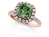 Rose gold Fancy Green Cushion  Cut Diamond Floral Halo Engagement Ring with Pavé Band and Prong Setting_38