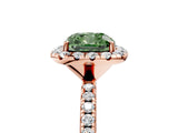 Rose gold Fancy Green Cushion  Cut Diamond Floral Halo Engagement Ring with Pavé Band and Prong Setting_42