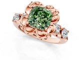Rose gold Fancy Green Cushion  Cut Diamond Floral Halo Engagement Ring with Shared Prong Setting 1