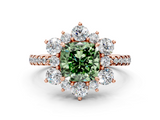 Rose gold Fancy Green Cushion  Cut Diamond Floral Halo Pave Band with Prong Setting_38