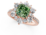 Rose gold Fancy Green Cushion  Cut Diamond Floral Halo Pave Band with Prong Setting_39