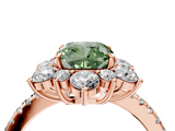 Rose gold Fancy Green Cushion  Cut Diamond Floral Halo Pave Band with Prong Setting_42