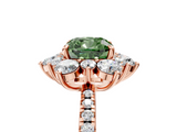 Rose gold Fancy Green Cushion  Cut Diamond Floral Halo Pave Band with Prong Setting_43