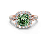 Rose gold Fancy Green Cushion Cut Diamond Floral Halo Ring with Pavé Band and Prong Setting_3