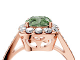 Rose gold Fancy Green Cushion Cut Diamond Floral Halo Ring with Pavé Band and Prong Setting_7