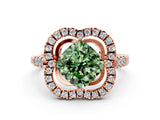 Rose gold Fancy Green Cushion Cut Diamond Floral Halo Split Shank Prong Setting Ring_12
