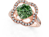 Rose gold Fancy Green Cushion Cut Diamond Floral Halo Split Shank Prong Setting Ring_13