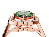 Rose gold Fancy Green Cushion Cut Diamond Floral Halo Split Shank Prong Setting Ring_16