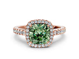 Rose gold Fancy Green Cushion Cut Diamond Halo Engagement Ring with Pavé Band and Prong Setting_27