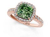 Rose gold Fancy Green Cushion Cut Diamond Halo Engagement Ring with Pavé Band and Prong Setting_28