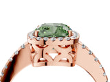 Rose gold Fancy Green Cushion Cut Diamond Halo Engagement Ring with Pavé Band and Prong Setting_31