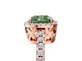 Rose gold Fancy Green Cushion Cut Diamond Halo Engagement Ring with Pavé Band and Prong Setting_32