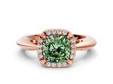 Rose gold Fancy Green Cushion  Cut Diamond Halo Engagement Ring with Split Shank and Four-Prong Setting_95