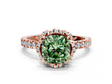 Rose gold Fancy Green Cushion Cut Diamond Halo Pave Band with Four-Prong Setting_3