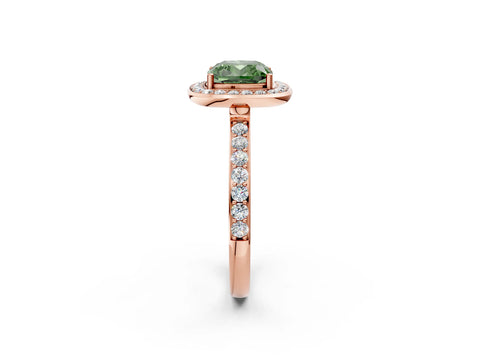 Rose gold Fancy Green Cushion Cut Diamond Halo Ring with Bezel Frame and Pavé Band_2