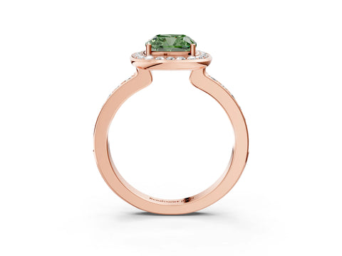 Rose gold Fancy Green Cushion Cut Diamond Halo Ring with Bezel Frame and Pavé Band_3