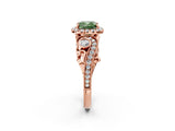 Rose gold Fancy Green Cushion Cut Diamond Halo Ring with Milgrain Pavé Band and Four-Prong Setting_55