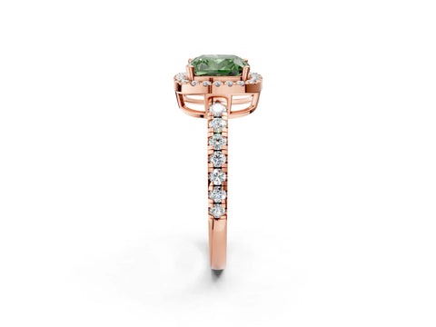 Rose gold Fancy Green Cushion Cut Diamond Halo Ring with Pavé Band and Four-Prong Setting_2