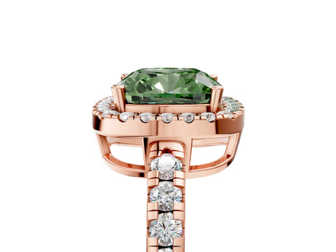 Rose gold Fancy Green Cushion Cut Diamond Halo Ring with Pavé Band and Four-Prong Setting_5