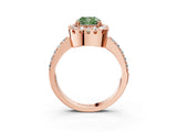Rose gold Fancy Green Cushion Cut Diamond Halo Ring with Pavé Band and Prong Setting_3