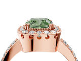 Rose gold Fancy Green Cushion Cut Diamond Halo Ring with Pavé Band and Prong Setting_4