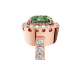 Rose gold Fancy Green Cushion Cut Diamond Halo Ring with Pavé Band and Prong Setting_5