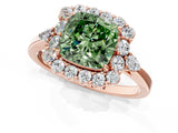 Rose gold Fancy Green Cushion Cut Diamond Halo Ring with Pear Side Stones and Prong Setting_63