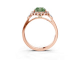 Rose gold Fancy Green Cushion Cut Diamond Halo Ring with Pear Side Stones and Prong Setting_65