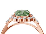 Rose gold Fancy Green Cushion Cut Diamond Halo Ring with Pear Side Stones and Prong Setting_66