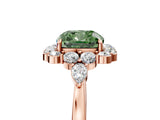 Rose gold Fancy Green Cushion Cut Diamond Halo Ring with Pear Side Stones and Prong Setting_67